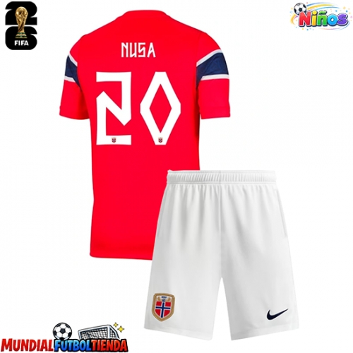 Camiseta Noruega Antonio Nusa #20 Primera Equipación Replica Mundial 2026 para niños mangas cortas (+ Pantalones cortos)